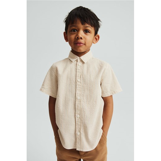 H & M - Bawełniana koszula z krótkim rękawem - Beżowy ze sklepu H&M w kategorii Koszule chłopięce - zdjęcie 170636519