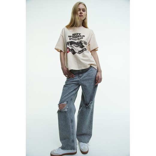H & M - T-shirt oversize z nadrukiem - Beżowy ze sklepu H&M w kategorii Bluzki damskie - zdjęcie 170636596