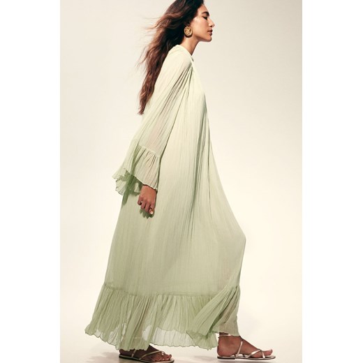 Sukienka H & M maxi zielona z dekoltem v oversize'owa z długimi rękawami 