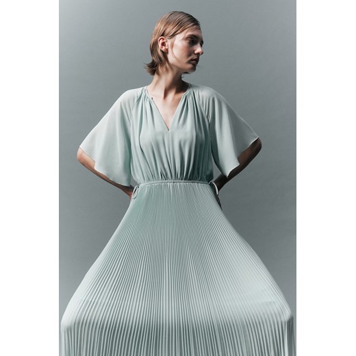Sukienka H & M z długimi rękawami szara z dekoltem w serek luźna casualowa 