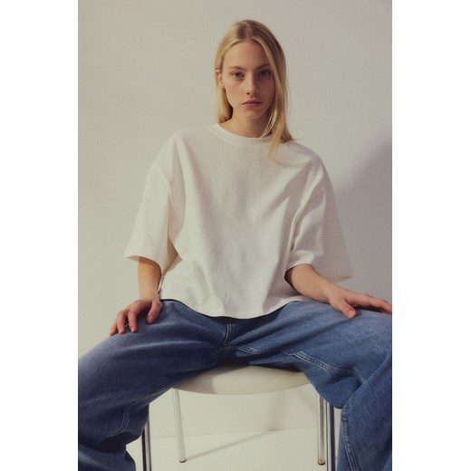 H & M - Bawełniany T-shirt oversize - Biały ze sklepu H&M w kategorii Bluzki damskie - zdjęcie 170636755