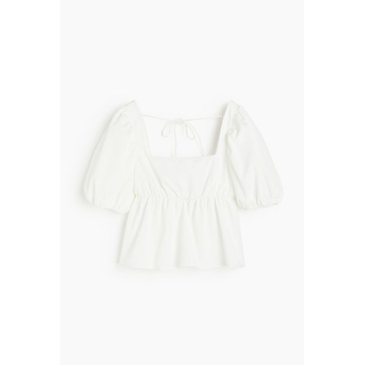 H & M - Bluzka z wiązaniem i bufiastym rękawem - Biały H & M L H&M