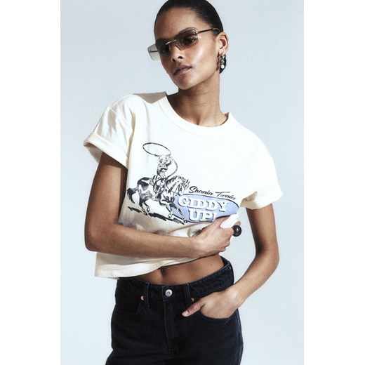 H & M - T-shirt z nadrukiem - Beżowy ze sklepu H&M w kategorii Bluzki damskie - zdjęcie 170636788