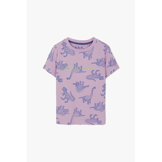 Bawełniany t-shirt fioletowy dla chłopca z nadrukiem dinozaurów 5.10.15. 122 5.10.15