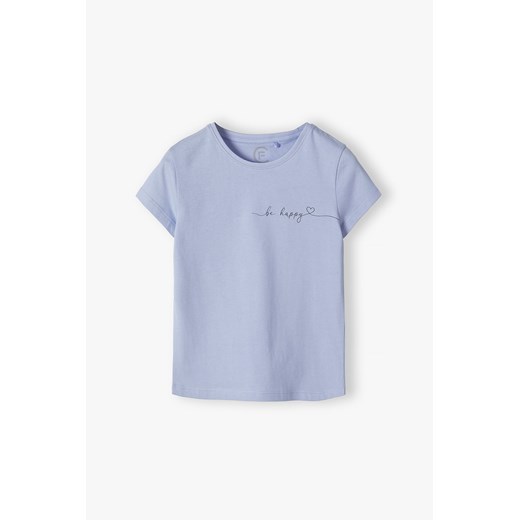 T-shirt dla dziewczynki niebieski z napisem - Be Happy ze sklepu 5.10.15 w kategorii Bluzki dziewczęce - zdjęcie 170641905