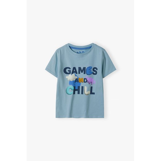 Bawełniany niebieski t-shirt chłopięcy - Games and chill 5.10.15. 116 5.10.15