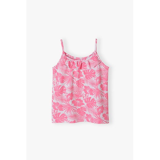 Koszulka dla dziewczynki na ramiączkach - różowa w kwiaty ze sklepu 5.10.15 w kategorii Bluzki dziewczęce - zdjęcie 170642168