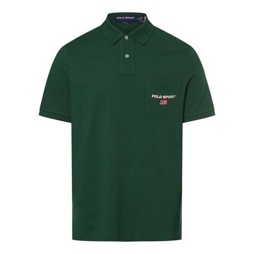 Polo Sport Męska koszulka polo - klasyczny krój Mężczyźni Bawełna zielony jednolity ze sklepu vangraaf w kategorii T-shirty męskie - zdjęcie 170642498