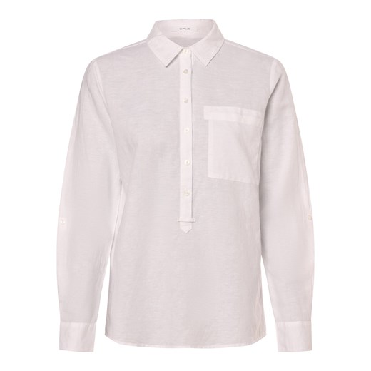 Opus Damska bluzka koszulowa z lnem - Freppa Kobiety Bawełna biały jednolity ze sklepu vangraaf w kategorii Koszule damskie - zdjęcie 170642506