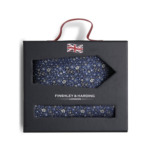 Finshley & Harding London Krawat i poszetka z jedwabiu Mężczyźni Jedwab niebieski wzorzysty ze sklepu vangraaf w kategorii Krawaty - zdjęcie 170642536
