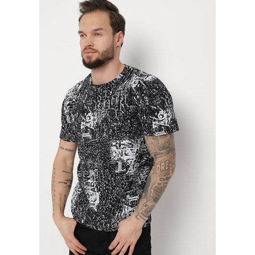 Czarna Koszulka Bawełniana w Abstrakcyjny Wzór Sariella ze sklepu Born2be Odzież w kategorii T-shirty męskie - zdjęcie 170646465