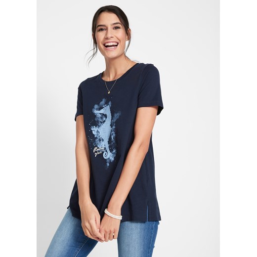 T-shirt bawełniany z nadrukiem z motywem konika morskiego ze sklepu bonprix w kategorii Bluzki damskie - zdjęcie 170647558