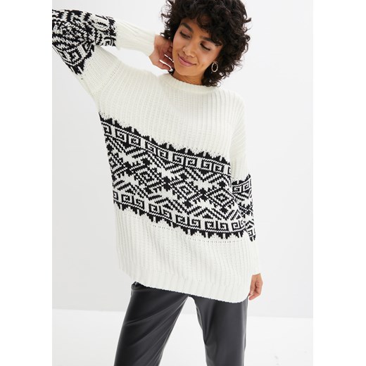 Długi sweter w norweski wzór ze sklepu bonprix w kategorii Swetry damskie - zdjęcie 170649165