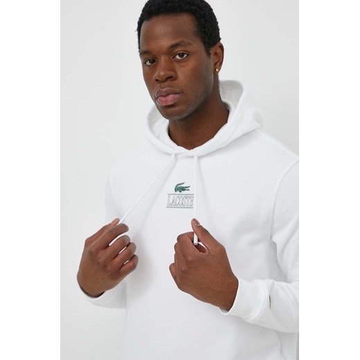 Lacoste bluza bawełniana męska kolor biały z kapturem gładka ze sklepu ANSWEAR.com w kategorii Bluzy męskie - zdjęcie 170653518