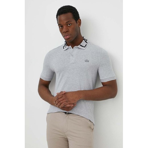 Lacoste polo męski kolor szary z aplikacją ze sklepu ANSWEAR.com w kategorii T-shirty męskie - zdjęcie 170653686