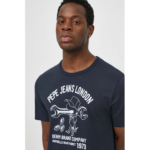Pepe Jeans t-shirt bawełniany męski kolor granatowy z nadrukiem ze sklepu ANSWEAR.com w kategorii T-shirty męskie - zdjęcie 170653706