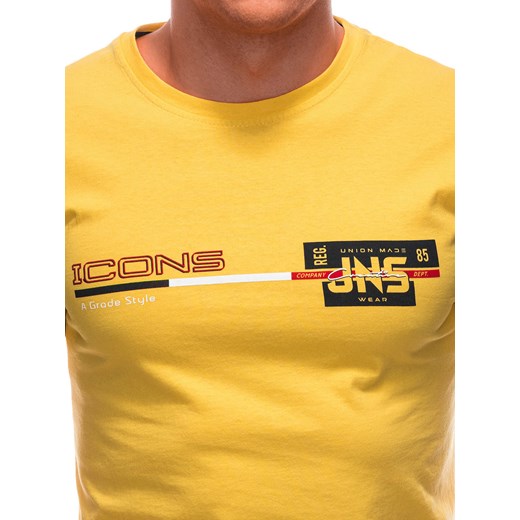 T-shirt męski z nadrukiem 1715S - żółty Edoti L Edoti