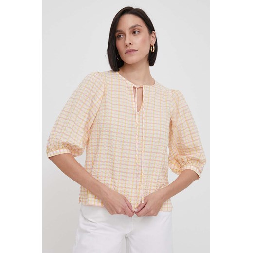 Barbour bluzka bawełniana damska kolor beżowy wzorzysta ze sklepu ANSWEAR.com w kategorii Bluzki damskie - zdjęcie 170664497