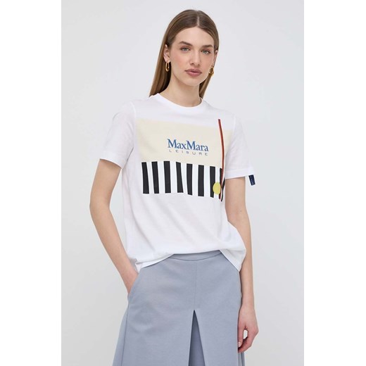 Max Mara Leisure t-shirt bawełniany damski kolor biały 2416941108600 ze sklepu ANSWEAR.com w kategorii Bluzki damskie - zdjęcie 170664827