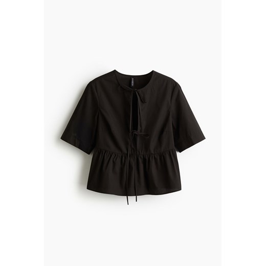 H & M - Popelinowa bluzka z wiązaniami - Czarny H & M S H&M