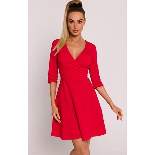 Sukienka z górą na zakładkę - czerwona M786, Kolor czerwony, Rozmiar L, MOE ze sklepu Primodo w kategorii Sukienki - zdjęcie 170681295