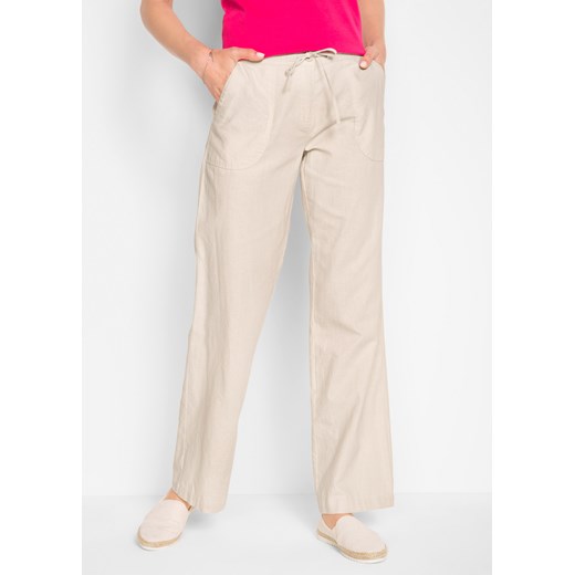 Spodnie lniane z szerokimi nogawkami ze sklepu bonprix w kategorii Spodnie damskie - zdjęcie 170682116