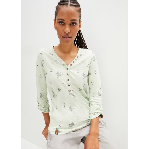 Shirt z długim rękawem, plisą guzikową i nadrukiem ze sklepu bonprix w kategorii Bluzki damskie - zdjęcie 170682838