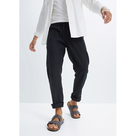 Spodnie chino z gumką w talii, z materiału z lnem, Regular Fit Straight ze sklepu bonprix w kategorii Spodnie męskie - zdjęcie 170682896