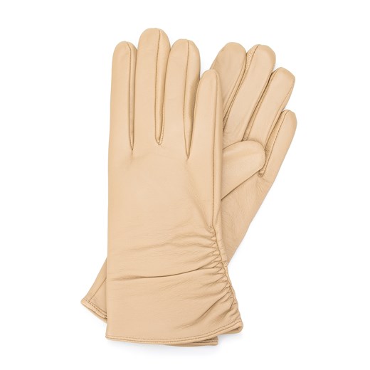 Damskie rękawiczki skórzane z marszczeniem beżowe ze sklepu WITTCHEN w kategorii Rękawiczki damskie - zdjęcie 170683156