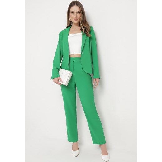 Zielone Spodnie Regular z Wyższym Stanem i Prostymi Nogawkami Arcadiasa ze sklepu Born2be Odzież w kategorii Spodnie damskie - zdjęcie 170688608