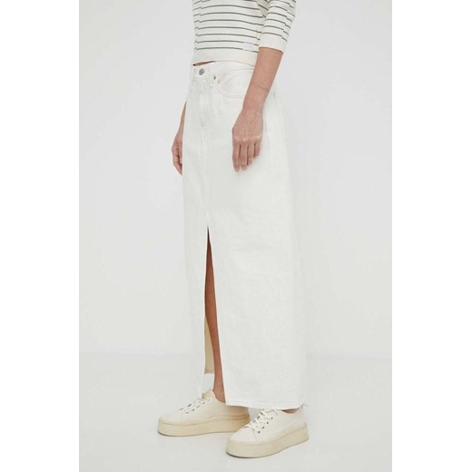 Levi&apos;s spódnica jeansowa kolor biały maxi prosta ze sklepu ANSWEAR.com w kategorii Spódnice - zdjęcie 170688865