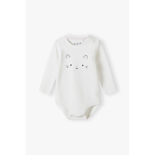 Białe bawełniane body niemowlęce z długim rękawem - kotek 5.10.15. 92 5.10.15
