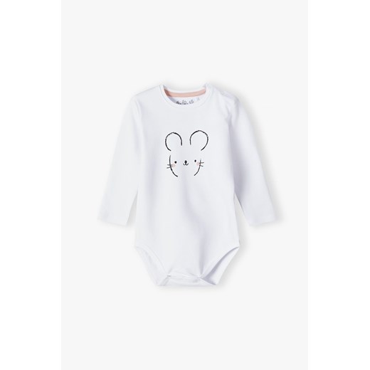 Białe bawełniane body niemowlęce z myszką ze sklepu 5.10.15 w kategorii Body niemowlęce - zdjęcie 170697779