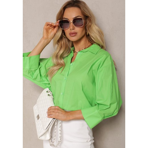 Zielona Koszula z Bawełny Rękawy 3/4 Typu Nietoperz Delilatia ze sklepu Renee odzież w kategorii Koszule damskie - zdjęcie 170700808