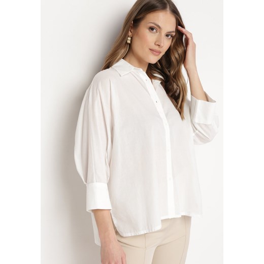 Biała Bawełniana Koszula o Kroju Nietoperza z Rękawami 3/4 Corallia ze sklepu Born2be Odzież w kategorii Koszule damskie - zdjęcie 170701577