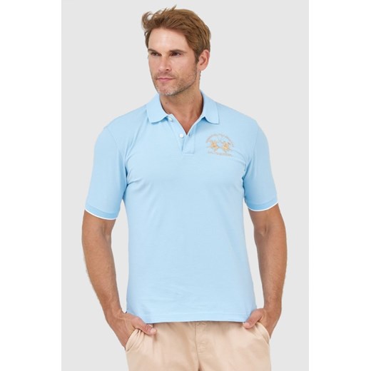 LA MARTINA Błękitna koszulka polo z wyszywanym logo, Wybierz rozmiar XXL ze sklepu outfit.pl w kategorii T-shirty męskie - zdjęcie 170704475
