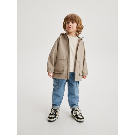 Reserved - Bawełniana kurtka z kapturem - beżowy ze sklepu Reserved w kategorii Kurtki chłopięce - zdjęcie 170704818