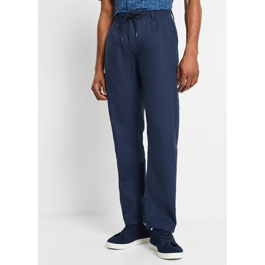 Spodnie chino  z gumką, Regular Fit Straight, z materiału z domieszką lnu ze sklepu bonprix w kategorii Spodnie męskie - zdjęcie 170706458