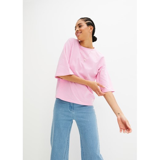 T-shirt w paski, z płytkim dekoltem i rękawami raglanowymi ze sklepu bonprix w kategorii Bluzki damskie - zdjęcie 170706948