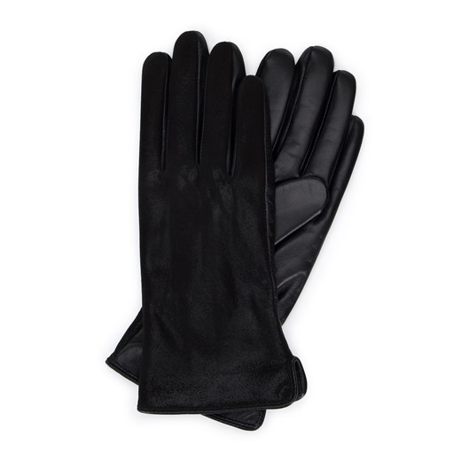 Damskie rękawiczki skórzane z połyskującym wykończeniem czarne ze sklepu WITTCHEN w kategorii Rękawiczki damskie - zdjęcie 170707718