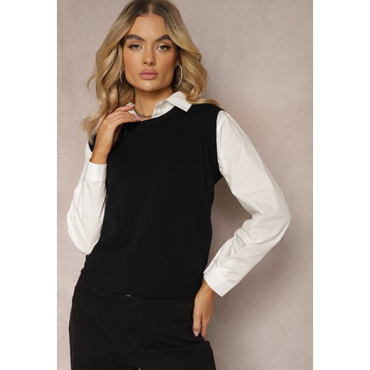 Czarna Kamizelka z Klasyczną Koszulą Nellamira ze sklepu Renee odzież w kategorii Koszule damskie - zdjęcie 170710975