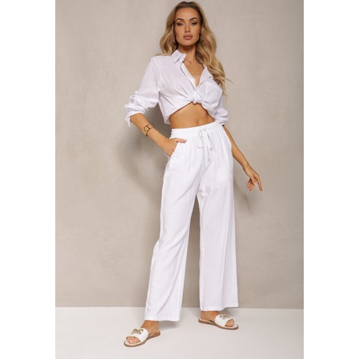 Białe Szerokie Spodnie z Wiskozy z Dodatkiem Lnu Delsira ze sklepu Renee odzież w kategorii Spodnie damskie - zdjęcie 170711225