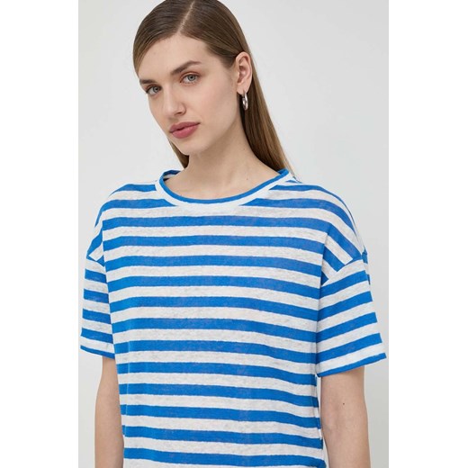 Weekend Max Mara t-shirt lniany kolor niebieski 2415941102600 ze sklepu ANSWEAR.com w kategorii Bluzki damskie - zdjęcie 170714355
