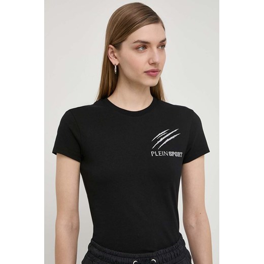 PLEIN SPORT t-shirt bawełniany damski kolor czarny ze sklepu ANSWEAR.com w kategorii Bluzki damskie - zdjęcie 170714455