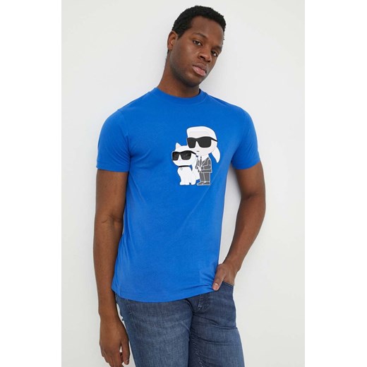 Karl Lagerfeld t-shirt bawełniany męski kolor niebieski z nadrukiem ze sklepu ANSWEAR.com w kategorii T-shirty męskie - zdjęcie 170714585