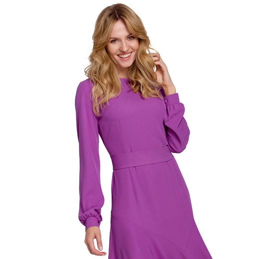 Asymetryczna sukienka z falbanką w kolorze lawendowym K077, Kolor lawendowy, Makover M okazyjna cena Primodo