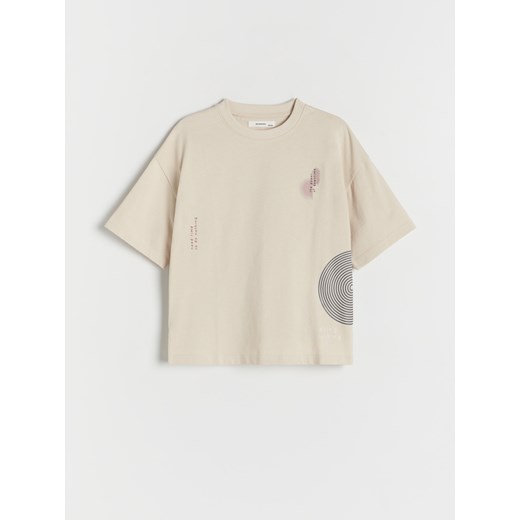 Reserved - T-shirt oversize z nadrukiem - kremowy ze sklepu Reserved w kategorii T-shirty chłopięce - zdjęcie 170721136