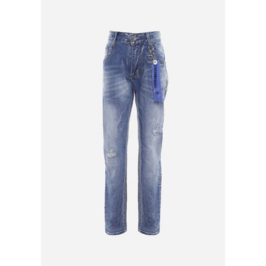 Niebieskie Jeansy Skinny z Przetarciami i Metalowym Łańcuszkiem Naephia ze sklepu Born2be Odzież w kategorii Spodnie dziewczęce - zdjęcie 170723309