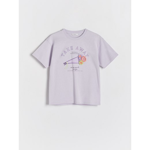 Reserved - T-shirt z aplikacją - lawendowy ze sklepu Reserved w kategorii Bluzki dziewczęce - zdjęcie 170724876