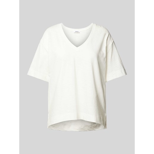 T-shirt w jednolitym kolorze z dekoltem w serek ze sklepu Peek&Cloppenburg  w kategorii Bluzki damskie - zdjęcie 170727408
